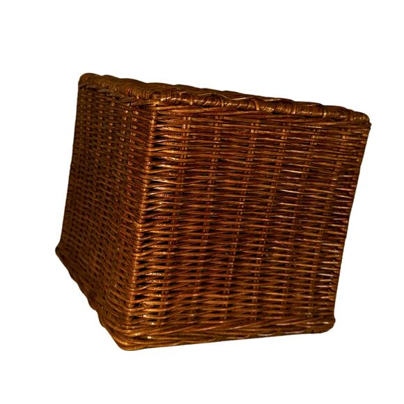 Vintage Square Wicker Tissue Box Cover – Boho Bathroom Rattan Holder 6” - Picture 3 of 7